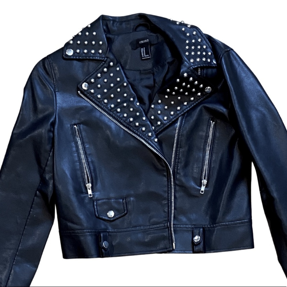 Black Vegan Leather Stud Jacket